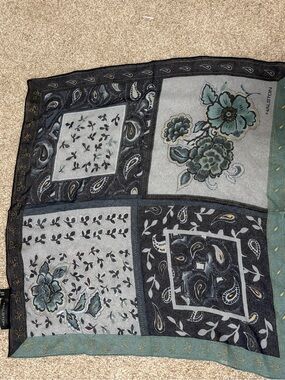 Halston Vintage Scarf Blue Green Floral Paisley Patchwork 100% Silk Sheer NWT